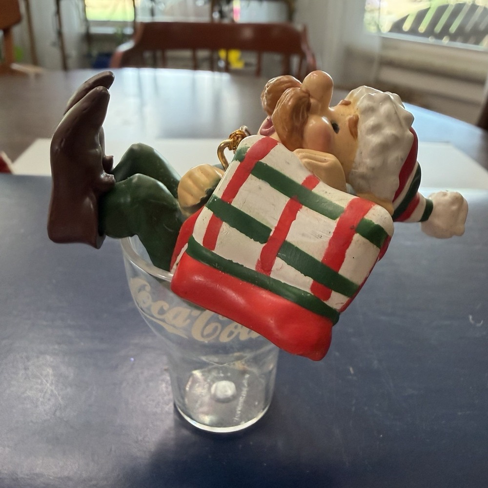 Vintage 90s Coca Cola Elf In Coke Glass Christmas Ornament Holiday Soda‎